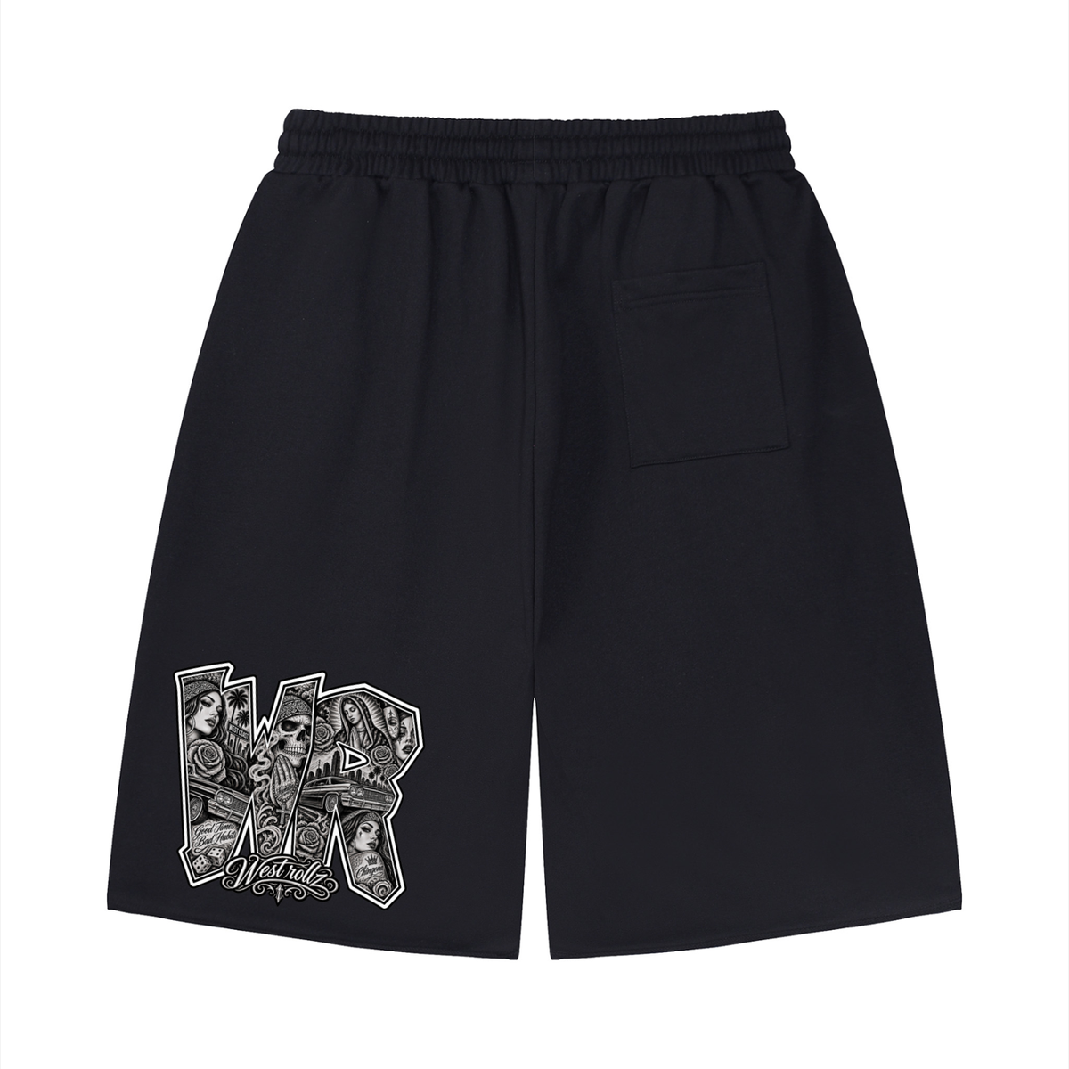 WEST ROLLZ X TATTOO WR X Unisex Loose Raw Edge Shorts