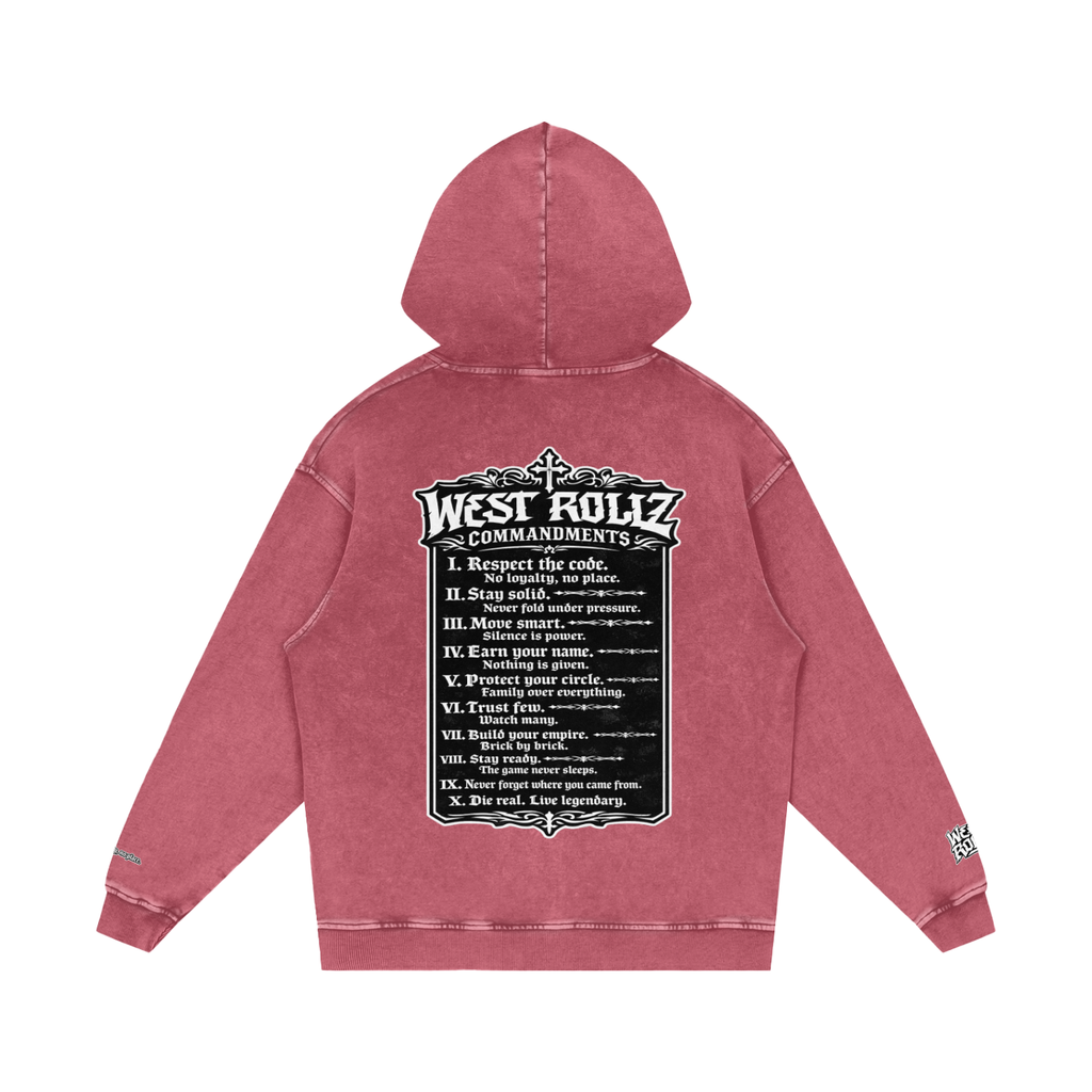 WEST ROLLZ X 10 commandements  Snow Washed Loose Cotton Hoodie