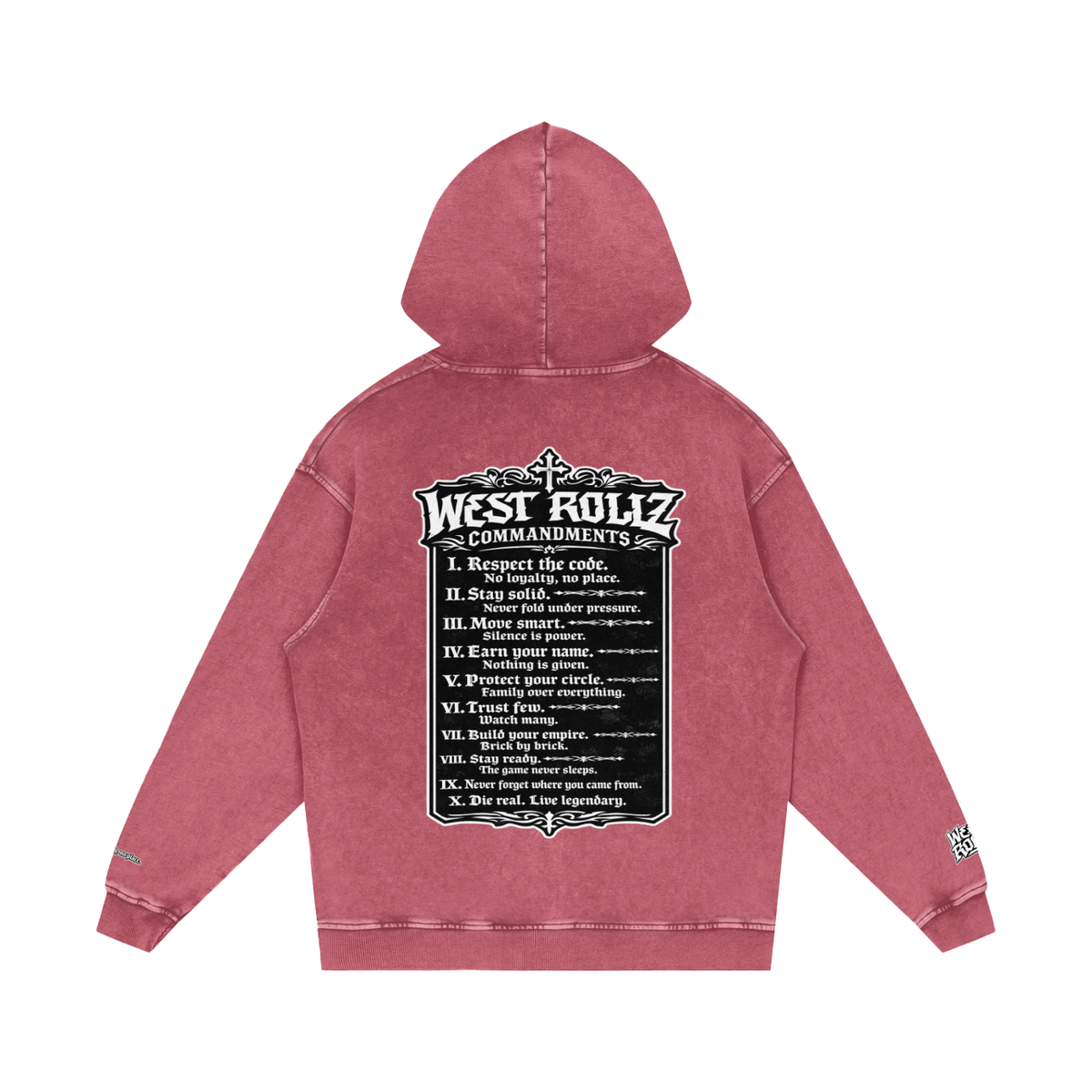 WEST ROLLZ X 10 commandements  Snow Washed Loose Cotton Hoodie