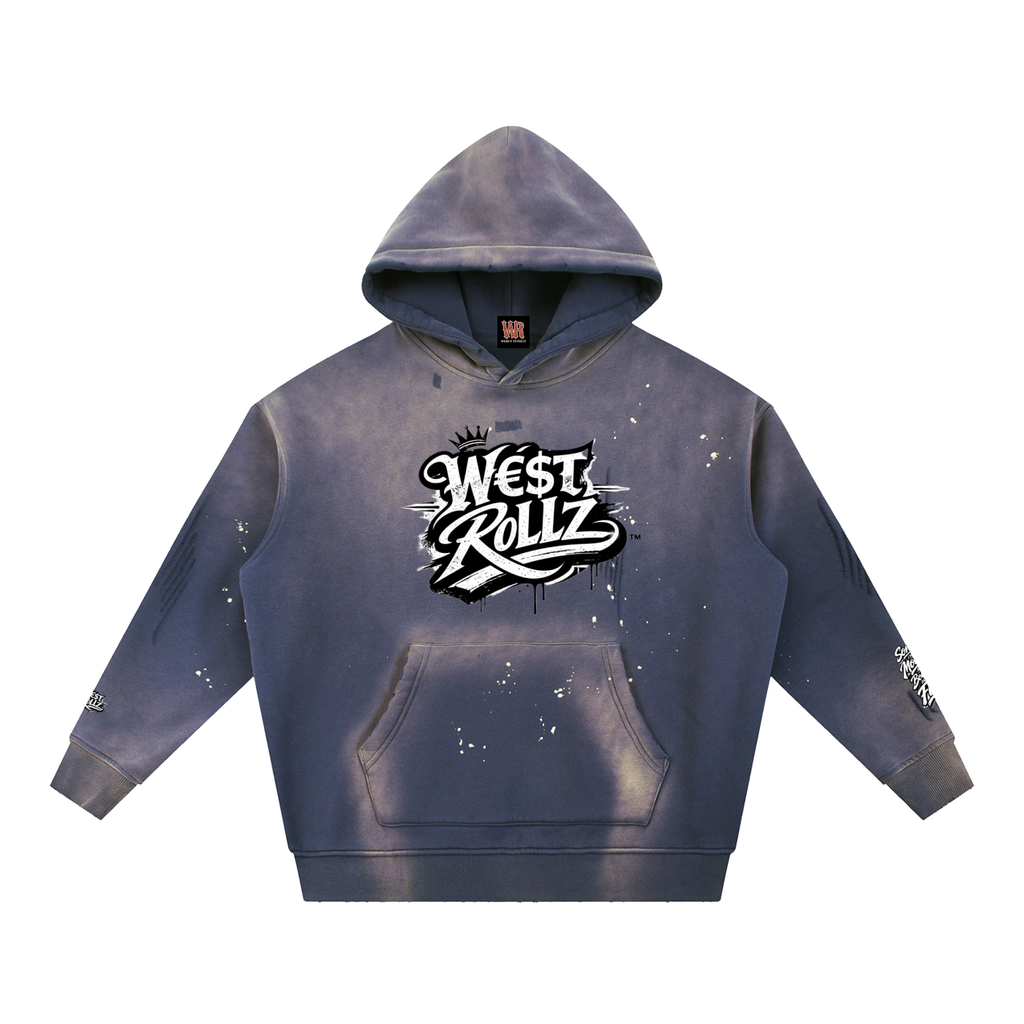 WEST ROLLZ X Vintage Washed Frayed Fleece Hoodie