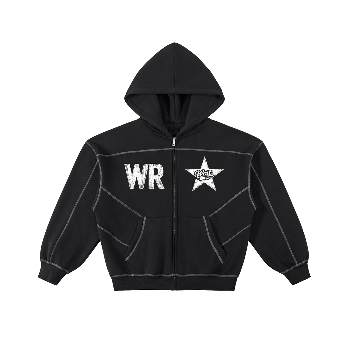 WEST ROLLZ X HOLLYWOOD GANG X Contrast-Stitched Boxy Fleece Zip Hoodie