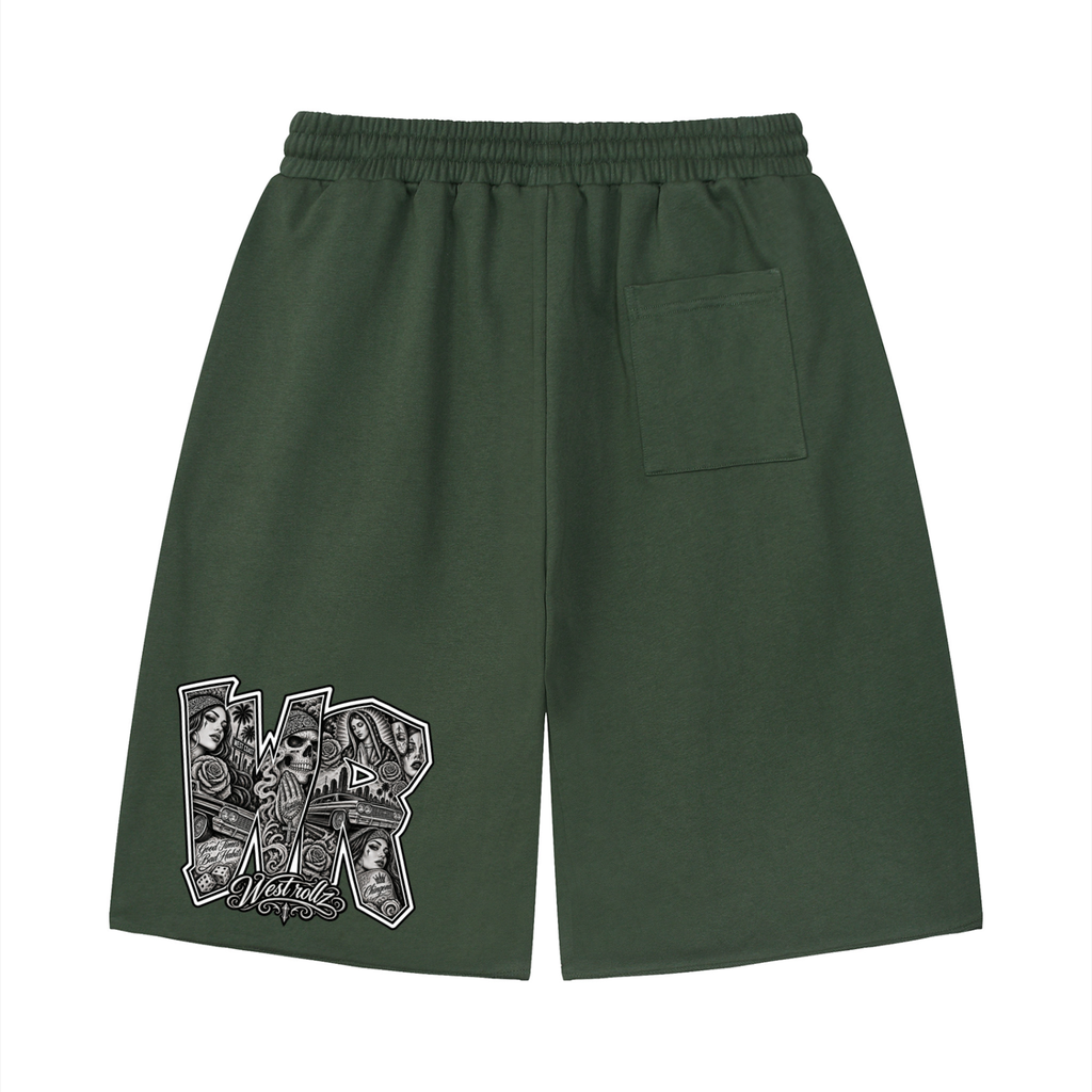 WEST ROLLZ X TATTOO WR X Unisex Loose Raw Edge Shorts