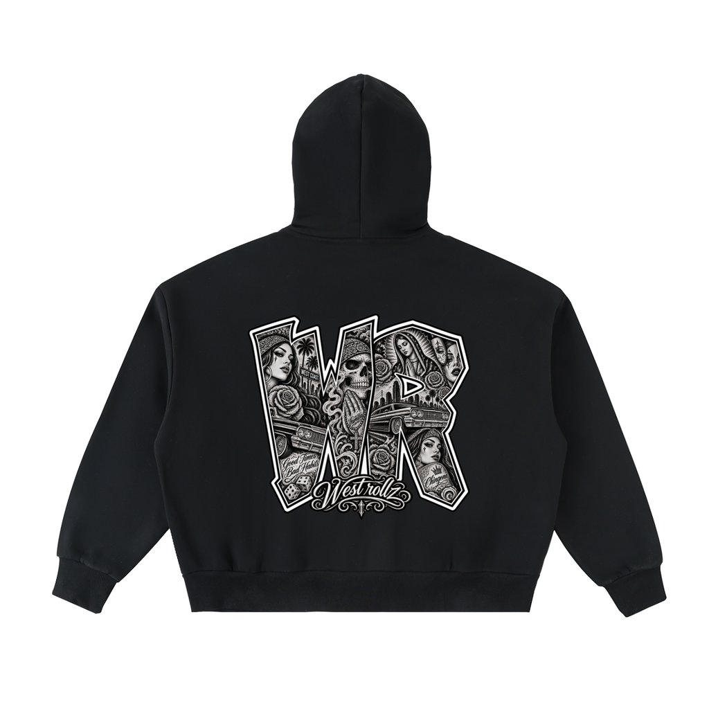 WEST ROLLZ X TATTOO WR X Fleeced Full-Zip Boxy Hoodie