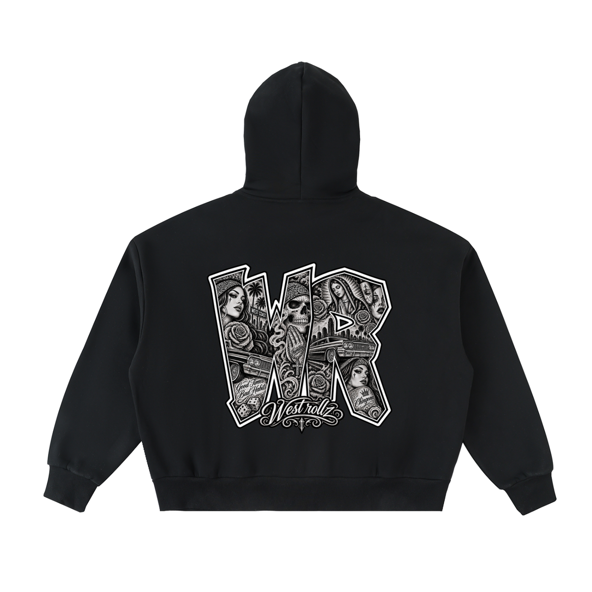 WEST ROLLZ X TATTOO WR X Fleeced Full-Zip Boxy Hoodie