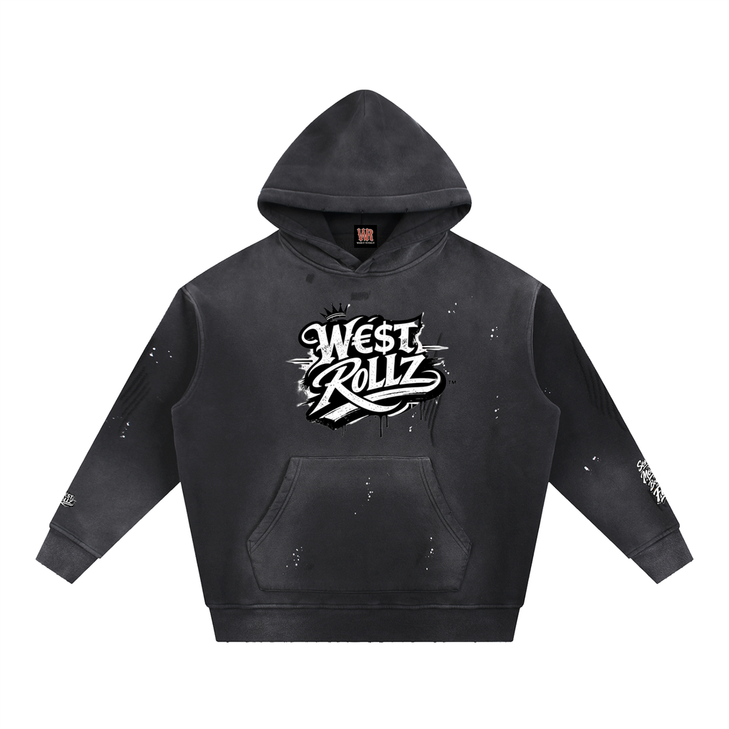 WEST ROLLZ X Vintage Washed Frayed Fleece Hoodie