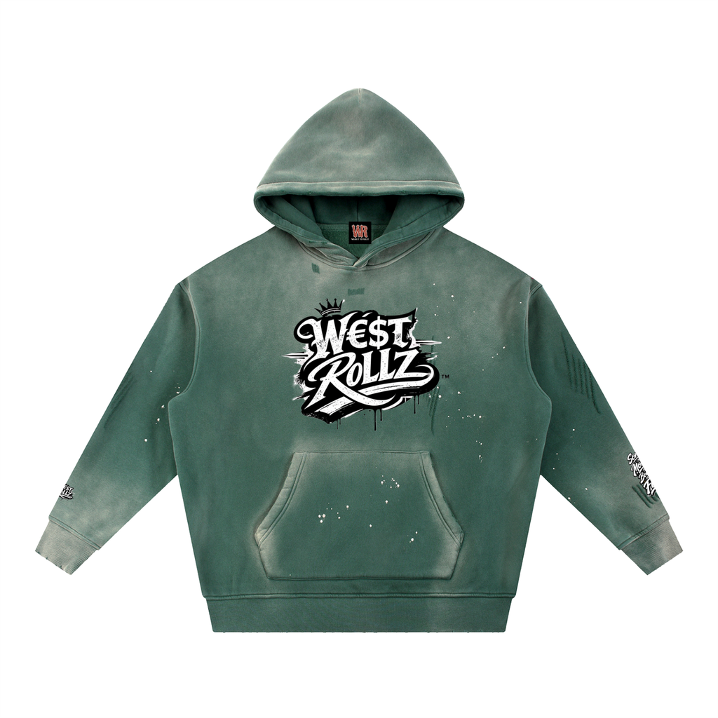 WEST ROLLZ X Vintage Washed Frayed Fleece Hoodie