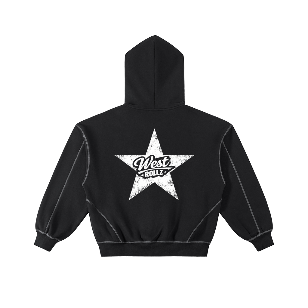 WEST ROLLZ X HOLLYWOOD GANG X Contrast-Stitched Boxy Fleece Zip Hoodie