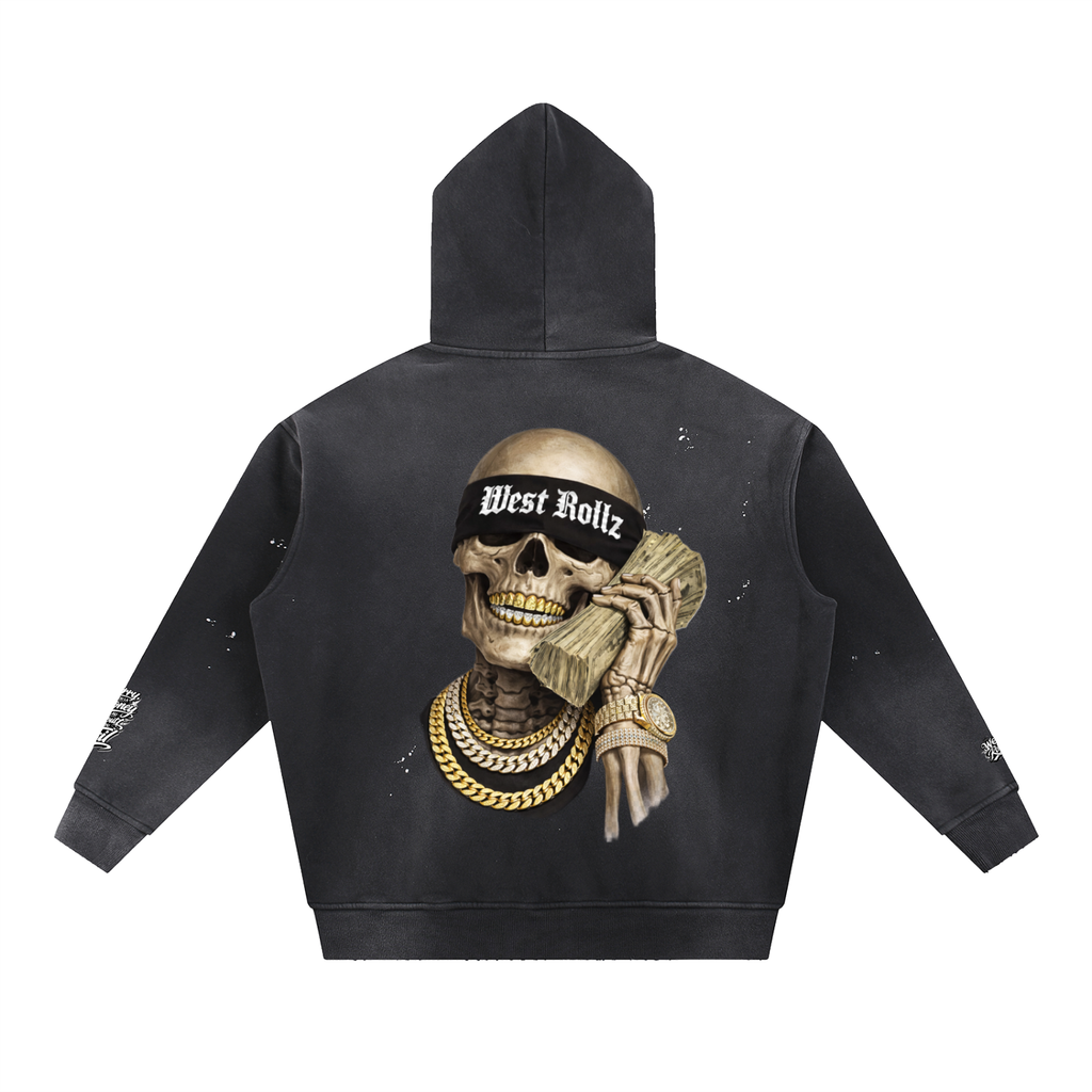 WEST ROLLZ X Vintage Washed Frayed Fleece Hoodie