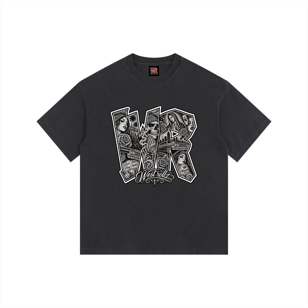 WEST ROLLZ X TATTOO WR X Vintage Washed Oversized Cotton T-Shirt