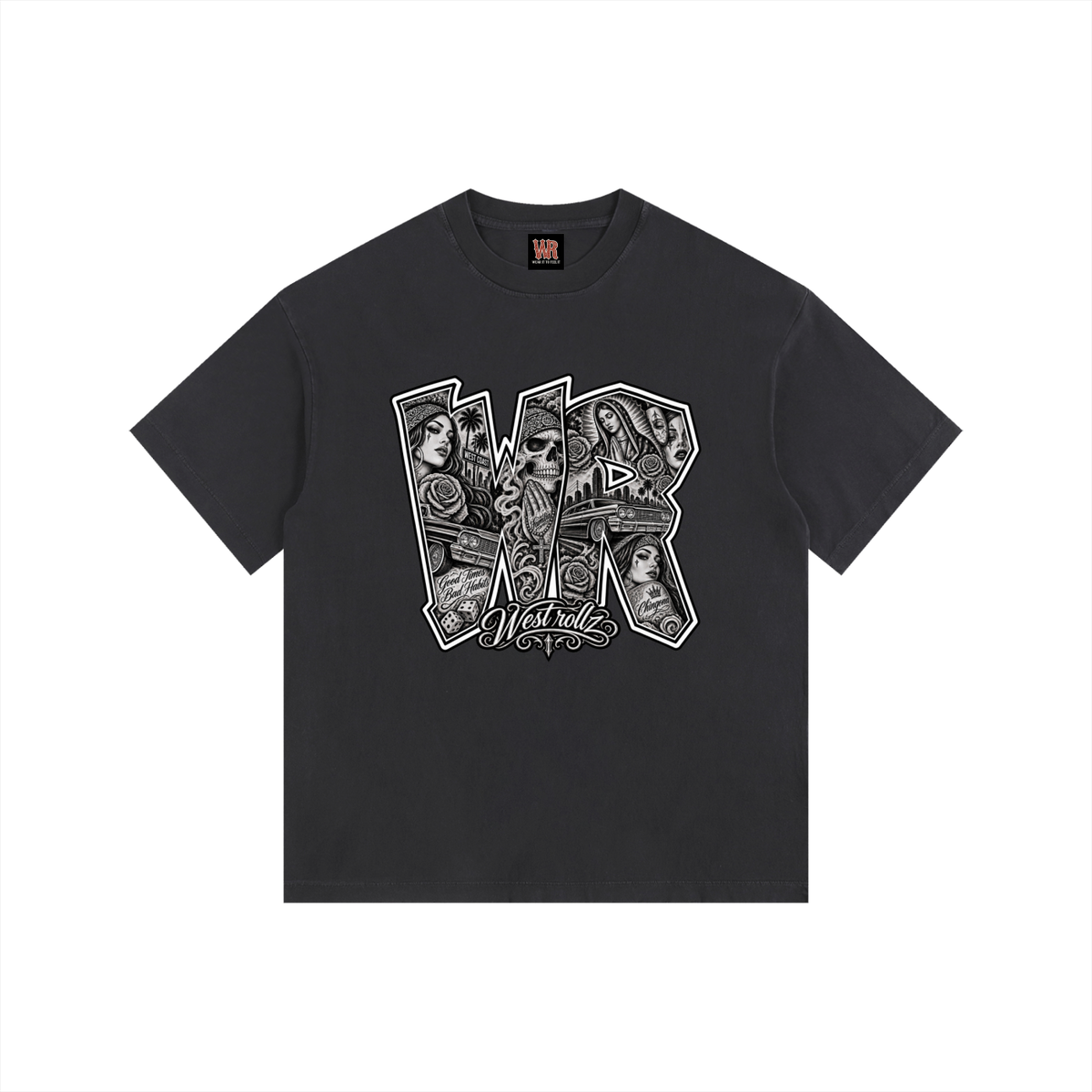 WEST ROLLZ X TATTOO WR X Vintage Washed Oversized Cotton T-Shirt