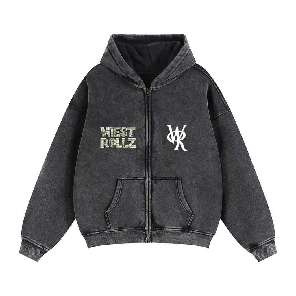 WEST ROLLZ X MONEY MAKER X Zip-Through Boxy Fleece Hoodie