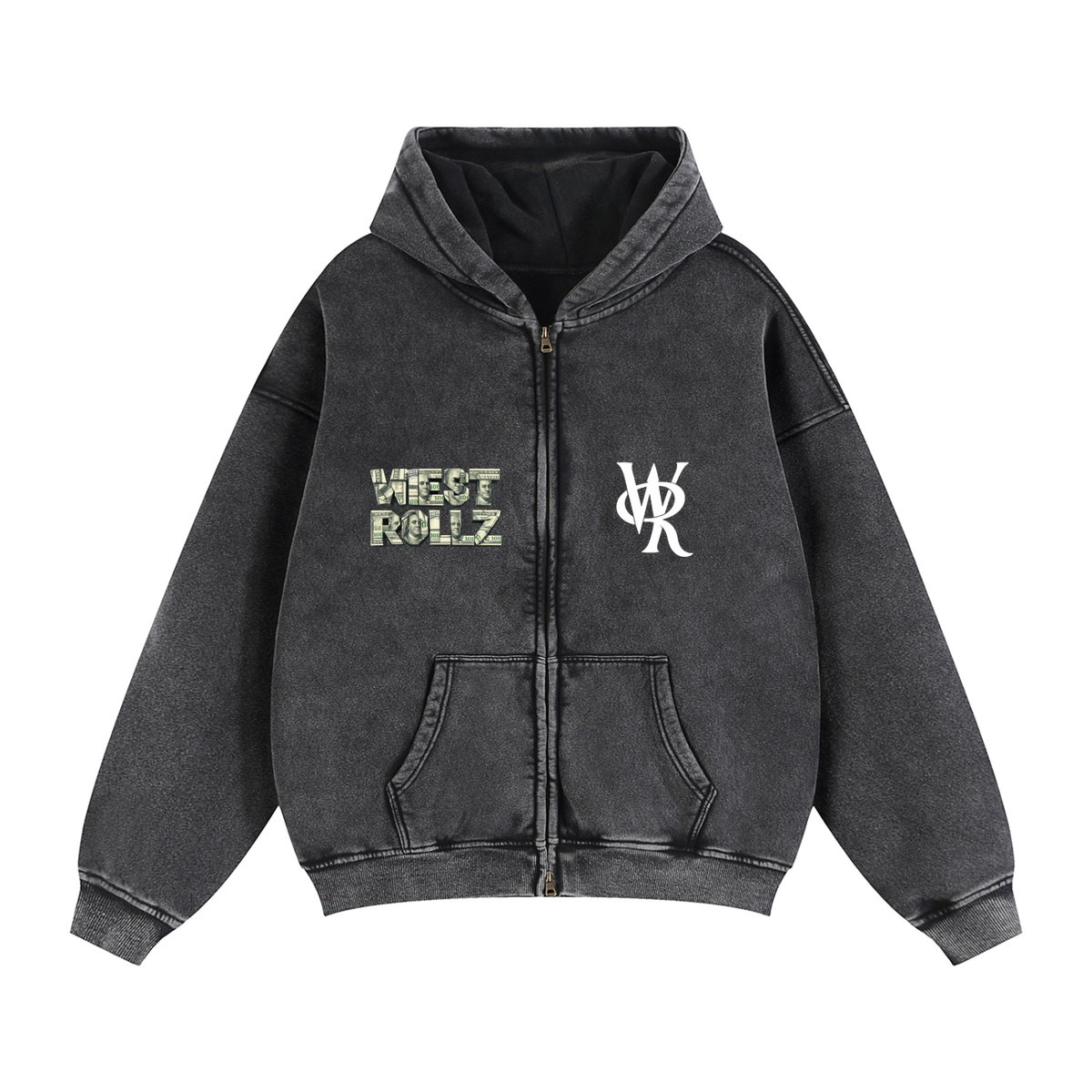 WEST ROLLZ X MONEY MAKER X Zip-Through Boxy Fleece Hoodie