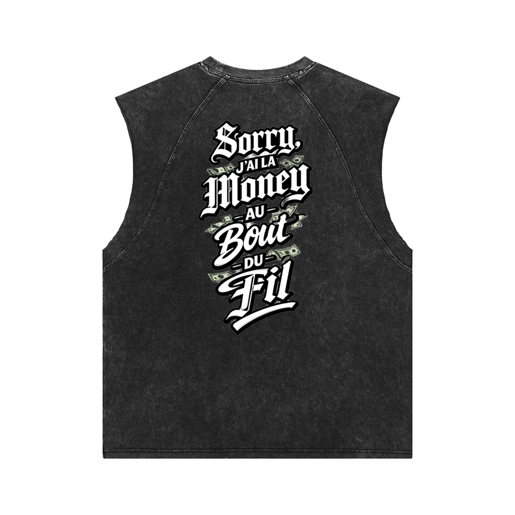 WEST ROLLZ X SORRY! J’AI LA MONEY AU BOUT DU FIL X Snow Washed Tank Top T-SHIRT