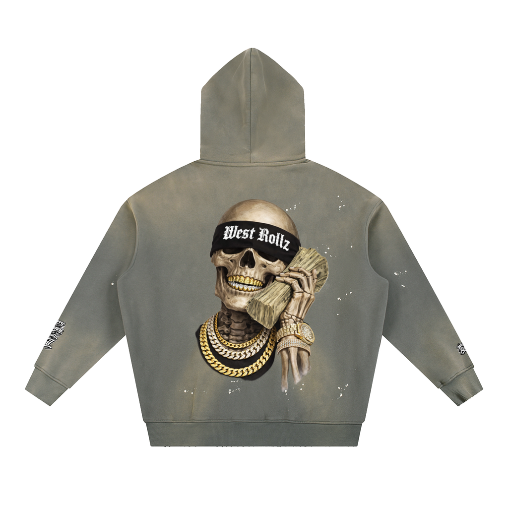 WEST ROLLZ X Vintage Washed Frayed Fleece Hoodie