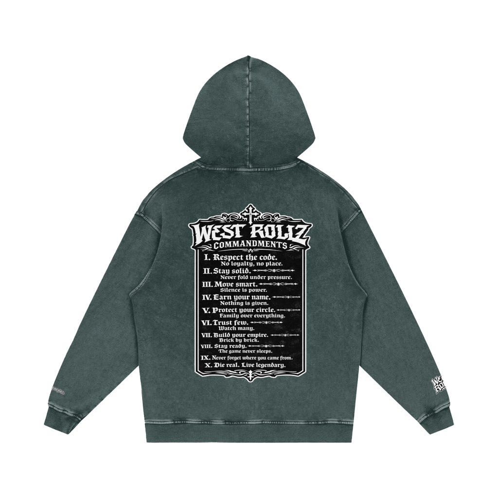 WEST ROLLZ X 10 commandements  Snow Washed Loose Cotton Hoodie