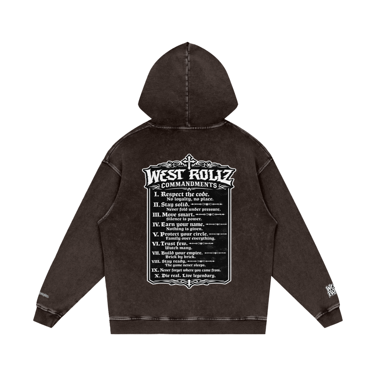 WEST ROLLZ X 10 commandements  Snow Washed Loose Cotton Hoodie