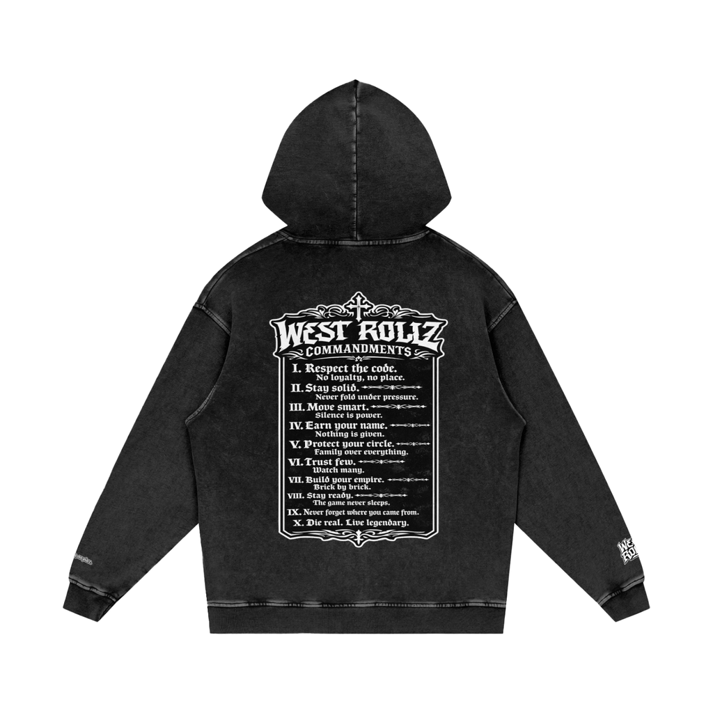 WEST ROLLZ X 10 commandements  Snow Washed Loose Cotton Hoodie