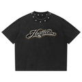 WEST ROLLZ X HUSTLER MERCH X Washed Boxy Studded T-SHIRT