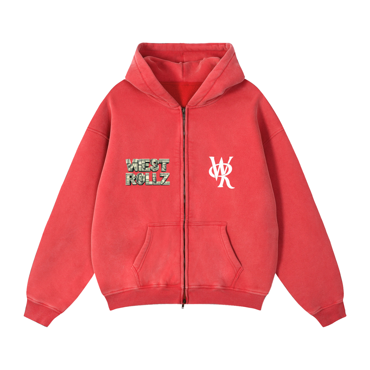 WEST ROLLZ X MONEY MAKER X Zip-Through Boxy Fleece Hoodie