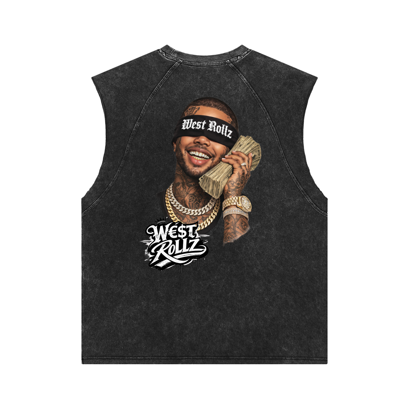 WEST ROLLZ X SORRY ! J’AI LA MONEY AU BOUT DU FIL X Snow Washed Tank Top T-SHIRT